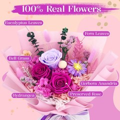Preserved Flowers for Delivery, Purple Flowers Fresh Bouquet with Gift Box, F…