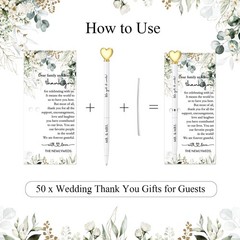 50 Sets Wedding Guest Book Pens, White Ballpoint with Gold Heart Top, Thank You
