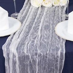 9 feet White Crinkled Sheer Organza Table Runner Wedding Party 9 feet,