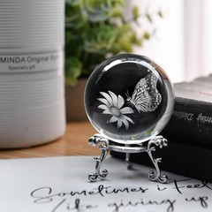 IFOLAINA 3D Butterfly Crystal Ball 60mm Gifts Ideas for 2.36 inches, Clear