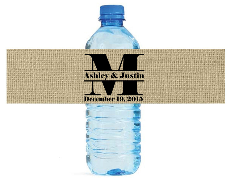 Burlap Monogram Wedding Water Bottle Labels Great for Engagement Bridal Shower