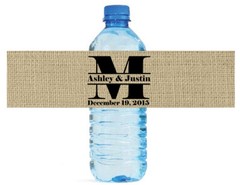 Burlap Monogram Wedding Water Bottle Labels Great for Engagement Bridal Shower