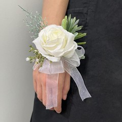 Artificial Pink Rose Corsage Bracelet Set, 2 Pack, Wedding Accessories