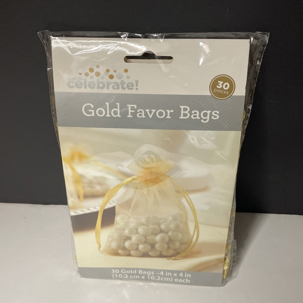 Holiday, Wedding, Baby Shower Gold Organza Favor Bags, 4×4″, 30 Bags