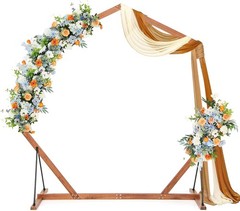 7 FT Wooden Wedding Arch for Ceremony Heptagon Solid Wood Arch Stand Outdoor