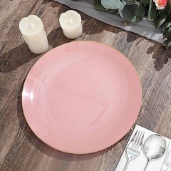 DUSTY ROSE 10 Glossy 10″ Round Plastic Salad PLATES Gold Rim Party Events