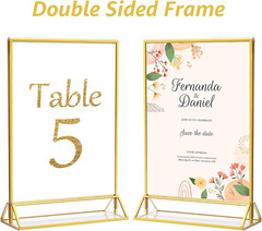 4X6 Gold Acrylic Sign Holder 12 Pack, Wedding Gold Table Number Holders, Double