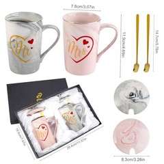 Wedding Gifts 12.8 oz Mr and Mrs Mugs Ceramic Coffee Cups Engagement Gifts