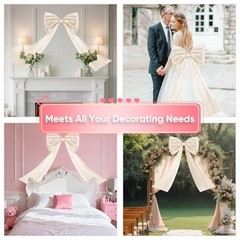 Large Pink Bow for Coquette Room Decor, 16 Pcs 3×13 in+1Pcs 47×24 in Big Cream