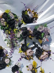 15 Pc Dusty Purple, Lavender, Black Wedding Bouquet Set, Vintage Bouquet Package