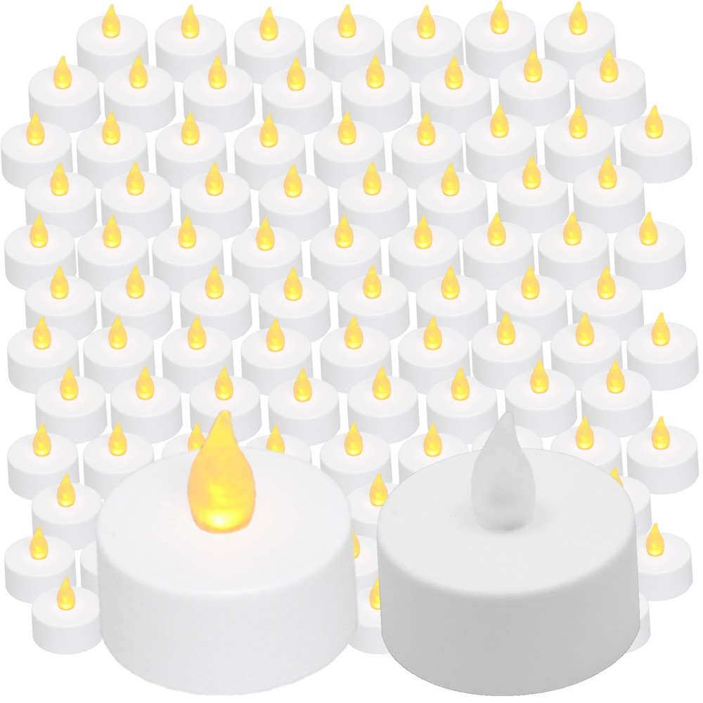 NEW 100 AMBER FLICKER LIGHT FLAMELESS LED TEALIGHT TEA CANDLES