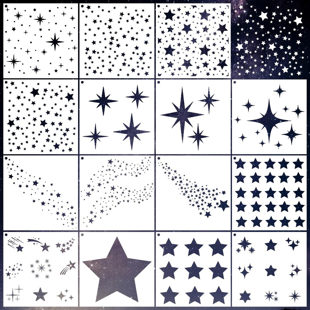 AFRITEE Reusable Star Stencils for Painting – 15 Pcs Large Star Stencils Suit…