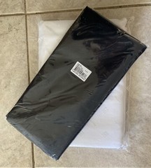 White 70″ x 120″ Tablecloth Rectangular plus Navy Blue Sheer Overlay 54″ x 108″