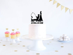 Fishing Wedding Cake Topper, Funny Bride and Groom Cake Decoration, Fishing Them