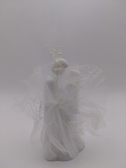 Porcelain Wedding Cake Topper Figurine Bride Groom White Lace w/Beads 6 Inch