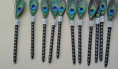 12Peacock Feather Pen FAVOR for Wedding,Sweet 16,Bridal Shower,Quinceañera,Party