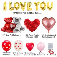 Valentines Balloons Kit with I Love You Balloons Heart Balloon Bear Balloon