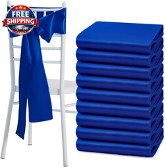10 Pcs Royal Blue Satin Chair Sashes Bows Universal Chair Cover for Wedding Rec