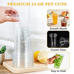 140 Pack 24 OZ PET Clear Plastic Cups with Lids, 24 OZ Crystal 24 OZ Clear