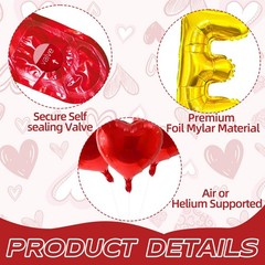 I Love You Balloons 16 inches, 10 18 Shiny Gold, Vibrant Red