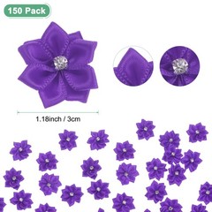 150-pack Satin Ribbon Flowers, 1.2 Inch Fabric Flowers for Crafts [Purple]