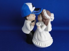 New Carolina Panthers Kissing Bride & Groom Wedding Cake Top figurine with cap