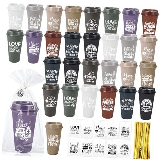 30 Pack Nurse Appreciation Gifts, 16 oz Plastic Tumblers Bulk, Dusty Lovely
