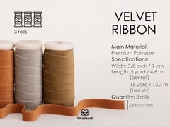 Fall Velvet Ribbon Set 3/8″ x 15 Yd Wooden Spool Khaki Terracotta & Nude