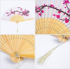 Aneco 4 Pieces Folding Fans Bamboo Handheld Silk Fabric Color A