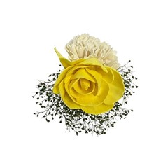 Sola Wood Flowers Boutonniere Yellow Cream Rose Dried Greenery Jute Wrapped Pin