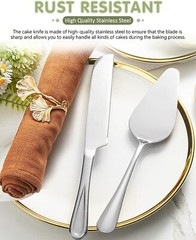 2-Piece Premium Cake Cutting Set, Knife and Server with Serrated Design (Silver)