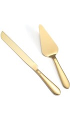 Elegant Wedding Cake Cutting Set Gold Knife Server Rounded Edges Pie Cutter Food