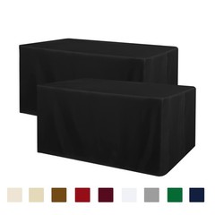 Obstal Black Tablecloth Fitted for 6ft Rectangle Table – Water Resistant Poly…