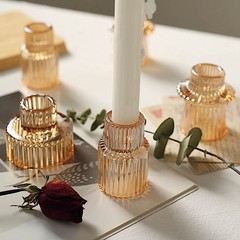 GOLD 6 Round 3″ Mini Ribbed Glass Taper CANDLE HOLDERS Centerpieces Party Events