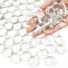 1lb Glass Beads for Vases, 100 Pcs Glass Pebbles Flat Glass 1 Pound Clear