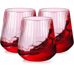 30 Pack Pink Plastic Ribbed Wine Glasses, 12 OZ Origami Stemless Disposable