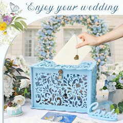 Blue Wedding Card Box for Party, PVC Gift Card Box for Wedding Decorations wi…
