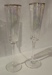 2 David Tutera Heart Shaped Iridescent CHAMPAGNE FLUTE Gold Rim TIKTOK Viral 10”