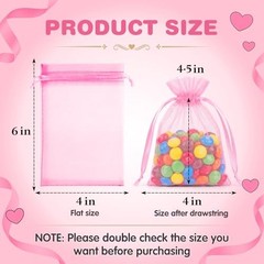 Organza Bags 4 x 6 in 50PCS, Small Gift Bags for 1 count (Pack of 50) Pink
