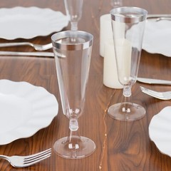 5 oz Clear with Silver Rim Plastic Champagne Disposable Glasses Party TABLEWARE
