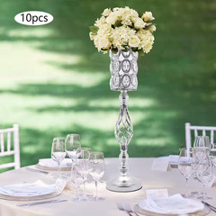 24 In. H Silver Metal Iron Crystal Decor Vases Wedding Party Table Decoration Va