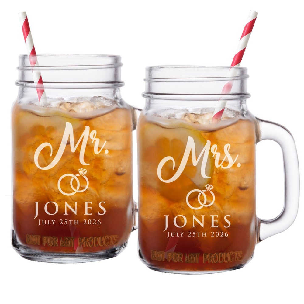 The Wedding Party Store, Mr and Mrs Mason Jar 2 Count (Pack of 1), Clear