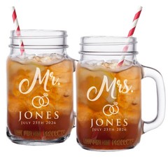 The Wedding Party Store, Mr and Mrs Mason Jar 2 Count (Pack of 1), Clear