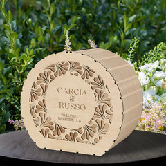 Personalised Laser Cut Wooden Wedding Card Wishing Box – Round