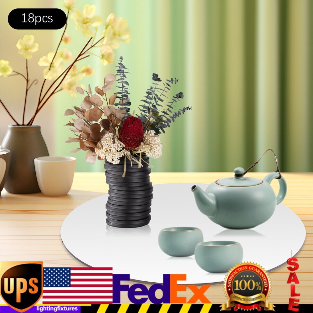 18Pcs Round Mirror Candle Plate Set Circle Mirror Trays Mirror Centerpiece NEW
