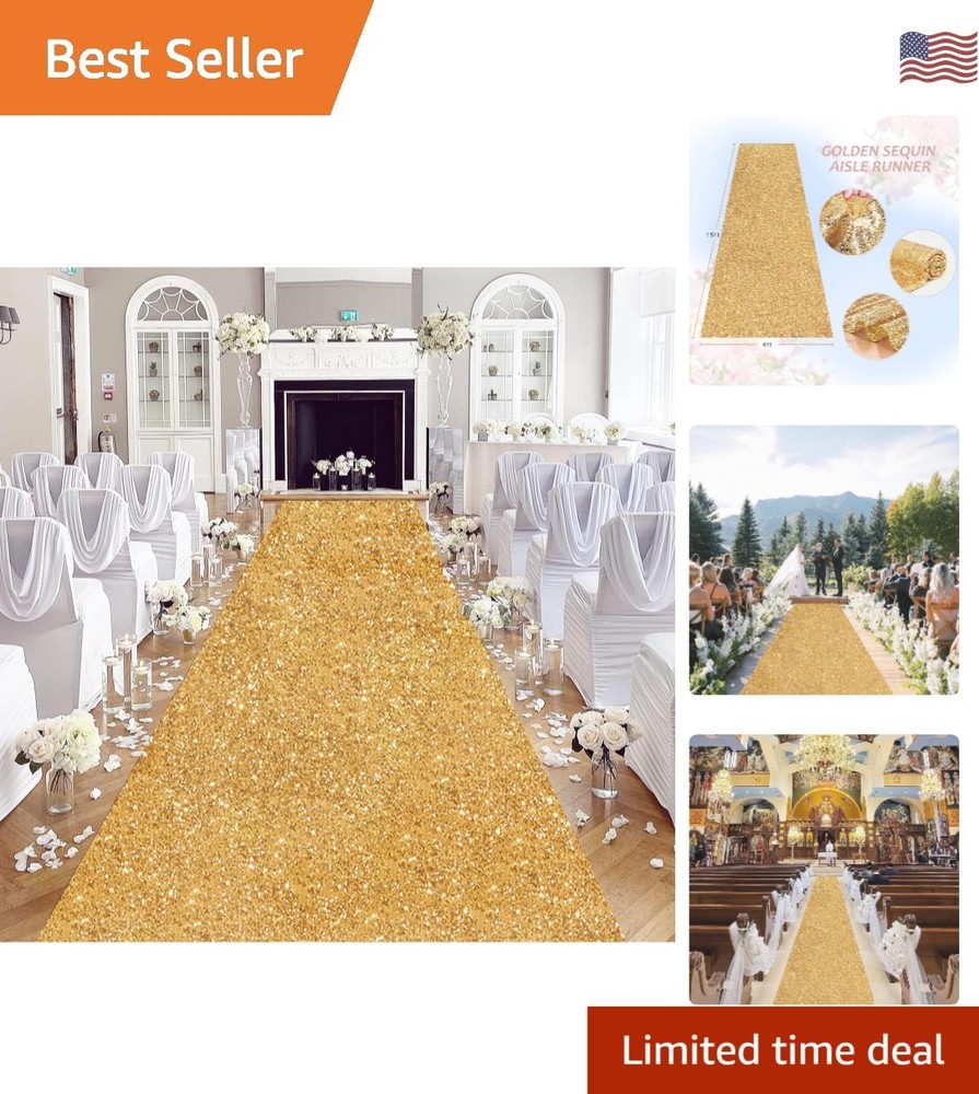 4FT×15FT Gold Glitter Aisle Runner – Stain & Water Resistant for Special Events
