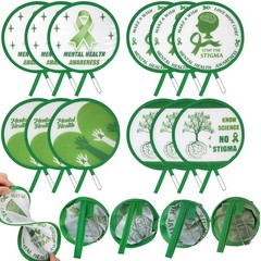Marsui 12 Pcs Green Round Foldable Hand Fan Mental Health Awareness
