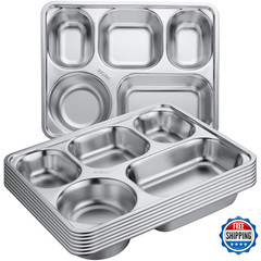 Foaincore 8 Pack 304 Stainless Steel Divided Plates Rectangular Portion Control