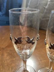 Rawcliffe Toasting Champagne Flutes Bride & Groom Pewter Doves And Flowers VTG