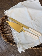 Kate Spade Wedding Cake Server Light Pink With Gold, Serrated Knife And Server